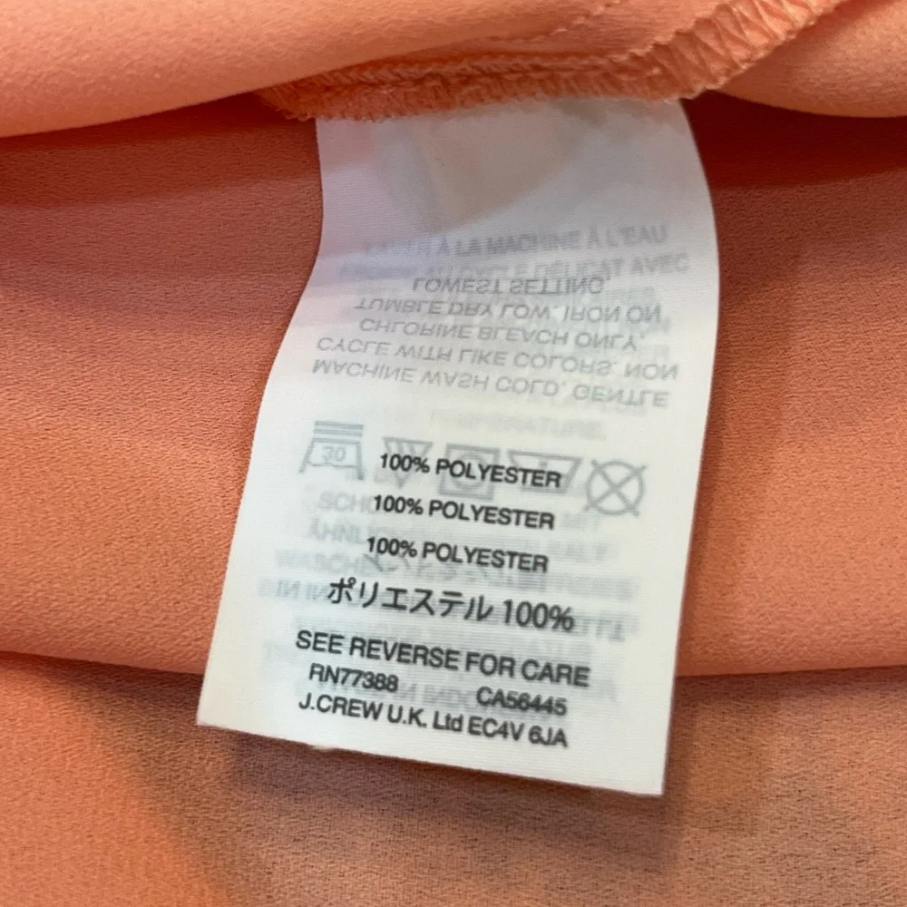 J Crew peach ruffle detail sleeveless blouse crisscross back relaxed fit sz 10